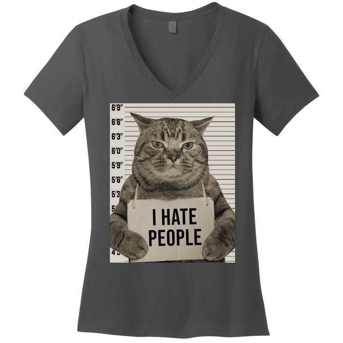 I Hate People Funny Jail Cat Women's V-Neck T-Shirt