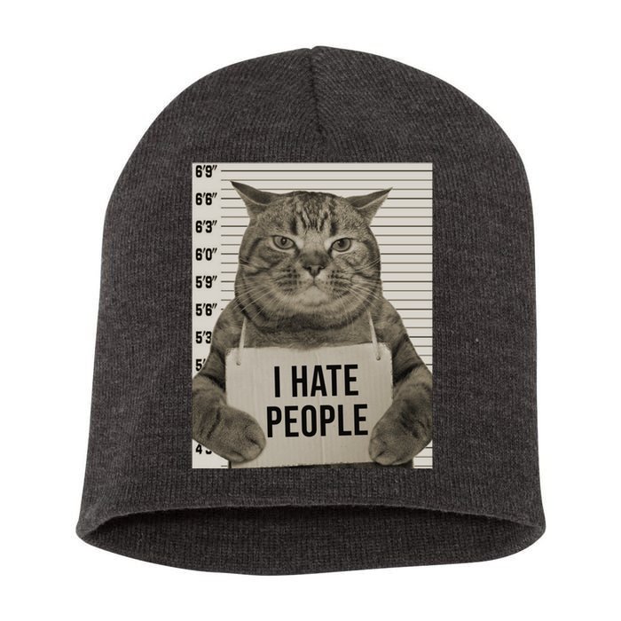 I Hate People Funny Jail Cat Short Acrylic Beanie