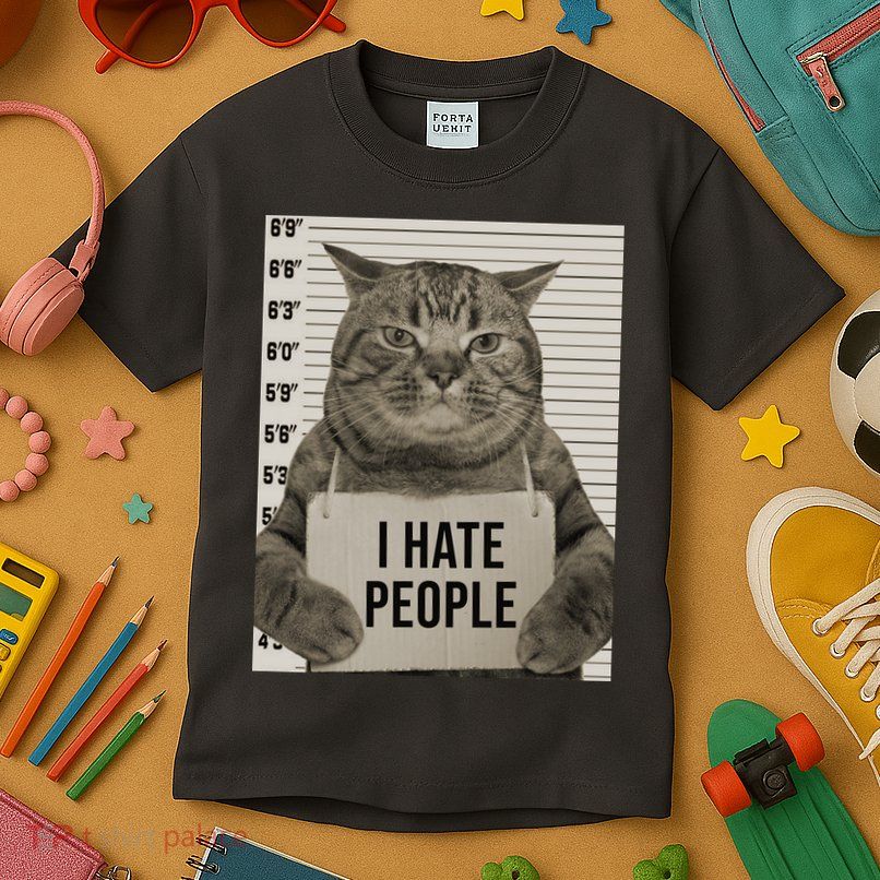 I Hate People Funny Jail Cat Kids T-Shirt