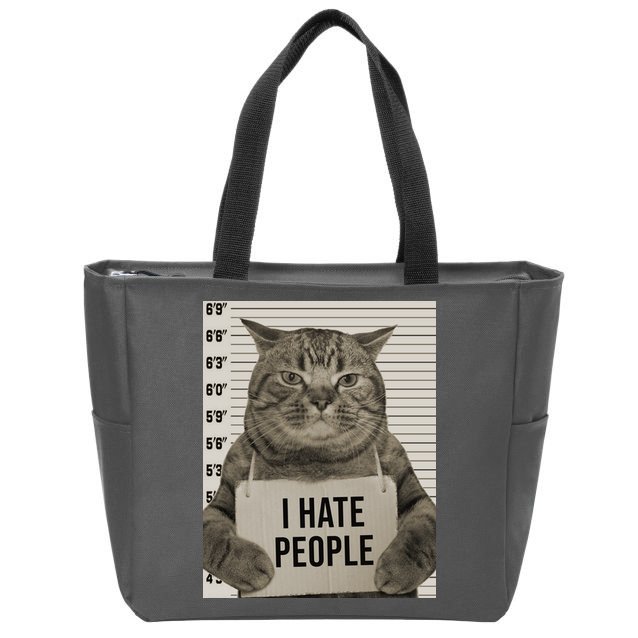 I Hate People Funny Jail Cat Zip Tote Bag