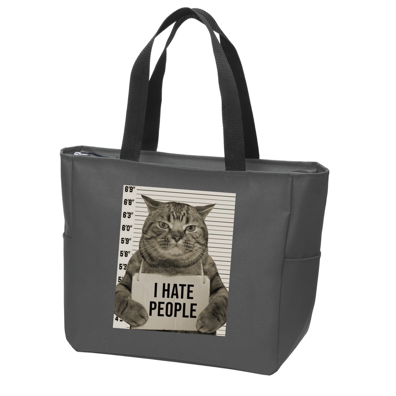 I Hate People Funny Jail Cat Zip Tote Bag