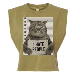 I Hate People Funny Jail Cat Garment-Dyed Women's Muscle Tee