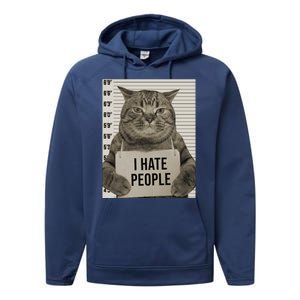 I Hate People Funny Jail Cat Performance Fleece Hoodie