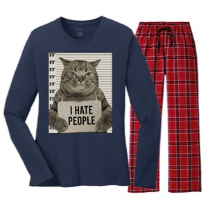 I Hate People Funny Jail Cat Women's Long Sleeve Flannel Pajama Set 