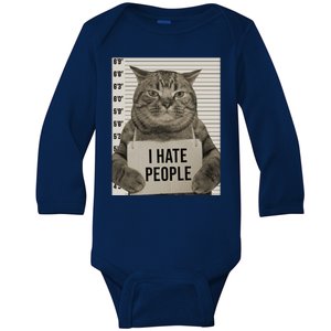 I Hate People Funny Jail Cat Baby Long Sleeve Bodysuit