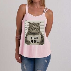 I Hate People Funny Jail Cat Women's Strappy Tank