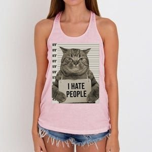 I Hate People Funny Jail Cat Women's Knotted Racerback Tank