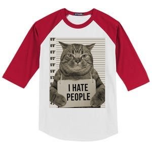 I Hate People Funny Jail Cat Kids Colorblock Raglan Jersey