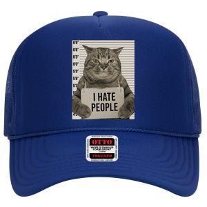 I Hate People Funny Jail Cat High Crown Mesh Back Trucker Hat