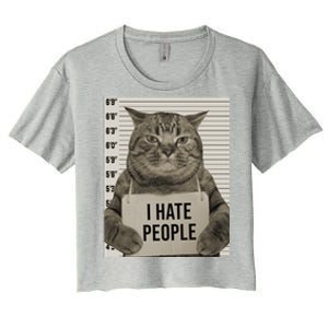 I Hate People Funny Jail Cat Women's Crop Top Tee