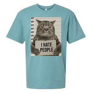 I Hate People Funny Jail Cat Sueded Cloud Jersey T-Shirt