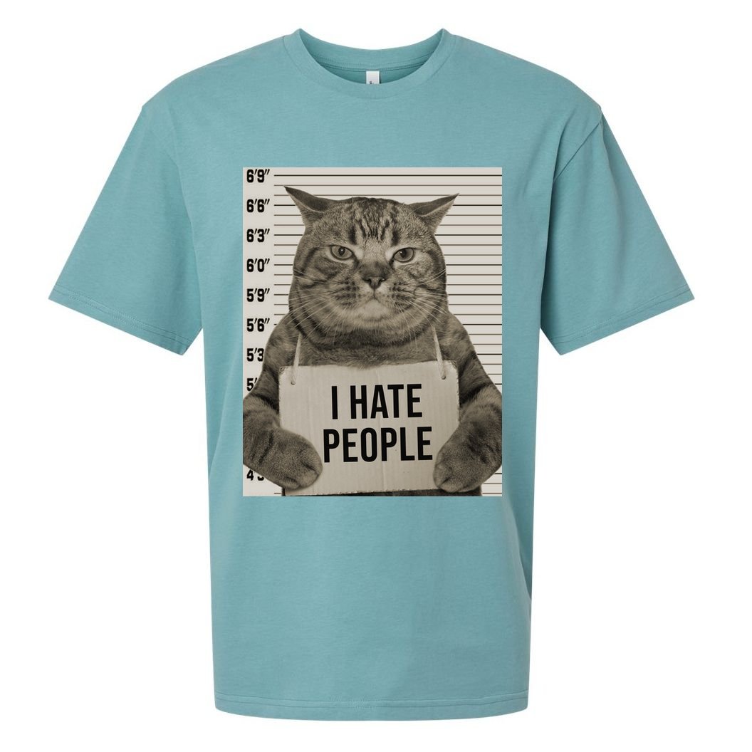 I Hate People Funny Jail Cat Sueded Cloud Jersey T-Shirt