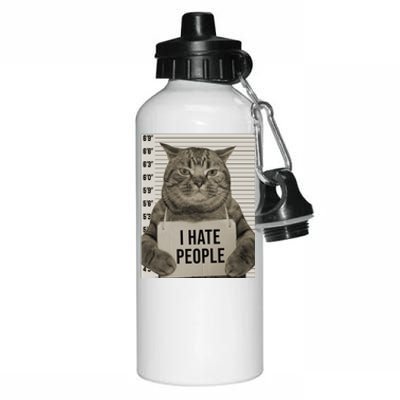 I Hate People Funny Jail Cat Aluminum Water Bottle 