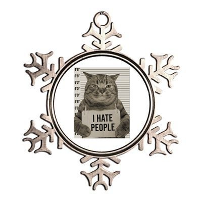 I Hate People Funny Jail Cat Metallic Star Ornament