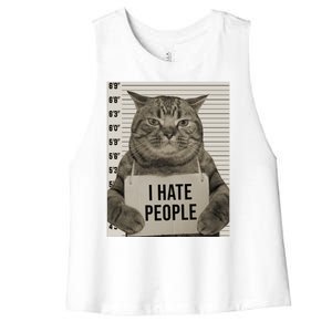 I Hate People Funny Jail Cat Women's Racerback Cropped Tank