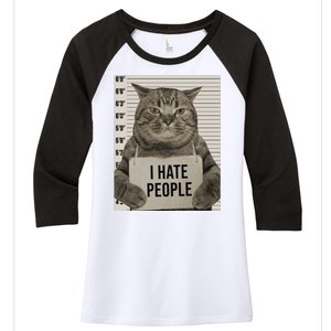 I Hate People Funny Jail Cat Women's Tri-Blend 3/4-Sleeve Raglan Shirt