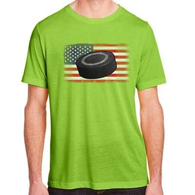 Ice Hockey Puck American Flag Usa Proud Ice Hockey Lovers Gift Adult ChromaSoft Performance T-Shirt