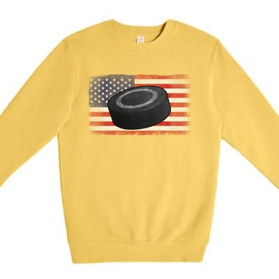 Ice Hockey Puck American Flag Usa Proud Ice Hockey Lovers Gift Premium Crewneck Sweatshirt