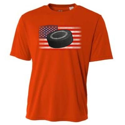 Ice Hockey Puck American Flag Usa Proud Ice Hockey Lovers Gift Cooling Performance Crew T-Shirt