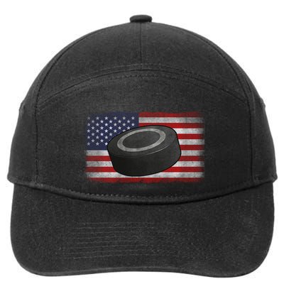Ice Hockey Puck American Flag Usa Proud Ice Hockey Lovers Gift 7-Panel Snapback Hat