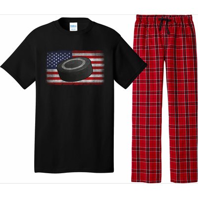 Ice Hockey Puck American Flag Usa Proud Ice Hockey Lovers Gift Pajama Set