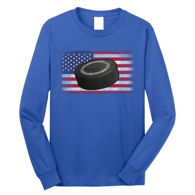 Ice Hockey Puck American Flag Usa Proud Ice Hockey Lovers Gift Long Sleeve Shirt