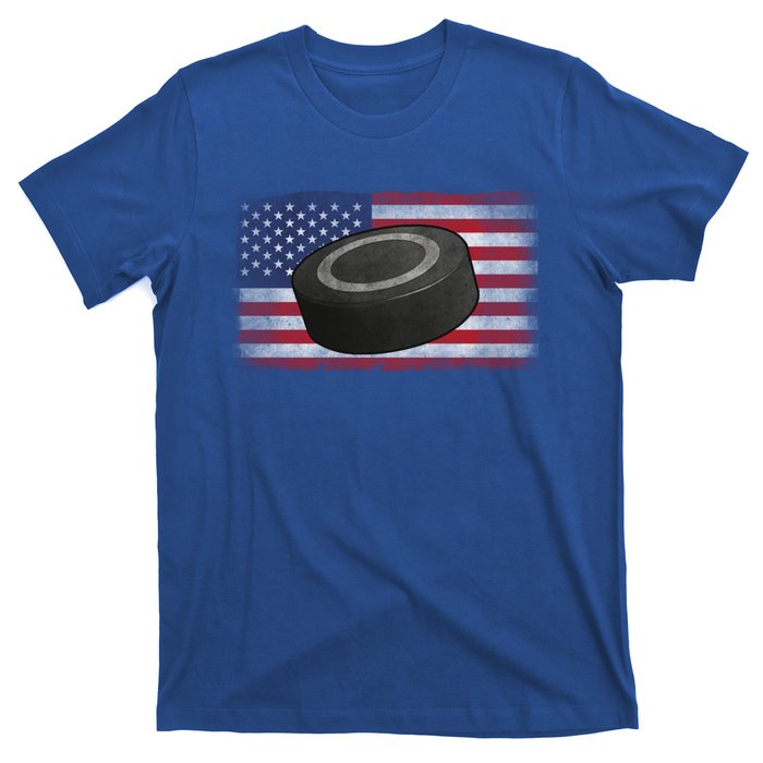 Ice Hockey Puck American Flag Usa Proud Ice Hockey Lovers Gift T-Shirt