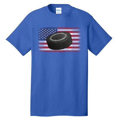 Ice Hockey Puck American Flag Usa Proud Ice Hockey Lovers Gift Tall T-Shirt