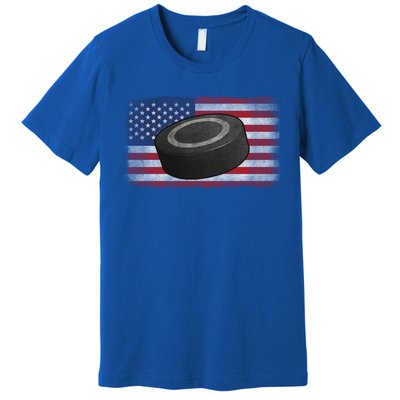 Ice Hockey Puck American Flag Usa Proud Ice Hockey Lovers Gift Premium T-Shirt