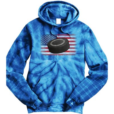 Ice Hockey Puck American Flag Usa Proud Ice Hockey Lovers Gift Tie Dye Hoodie