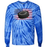 Ice Hockey Puck American Flag Usa Proud Ice Hockey Lovers Gift Tie-Dye Long Sleeve Shirt