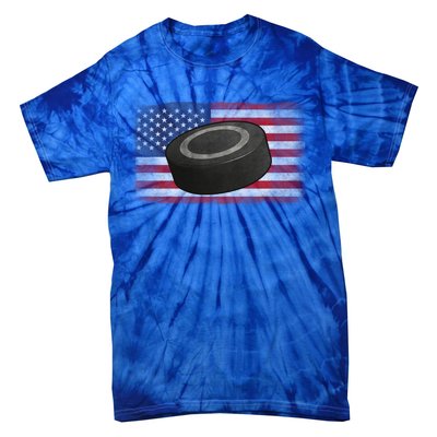 Ice Hockey Puck American Flag Usa Proud Ice Hockey Lovers Gift Tie-Dye T-Shirt