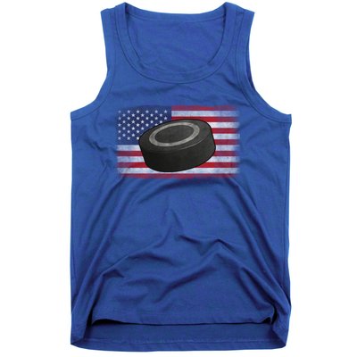 Ice Hockey Puck American Flag Usa Proud Ice Hockey Lovers Gift Tank Top