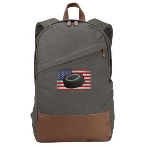 Ice Hockey Puck American Flag Usa Proud Ice Hockey Lovers Gift Cotton Canvas Backpack