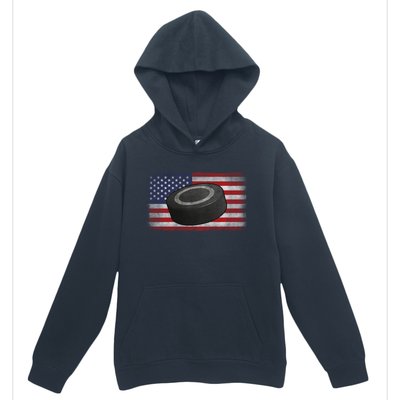 Ice Hockey Puck American Flag Usa Proud Ice Hockey Lovers Gift Urban Pullover Hoodie