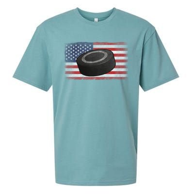 Ice Hockey Puck American Flag Usa Proud Ice Hockey Lovers Gift Sueded Cloud Jersey T-Shirt