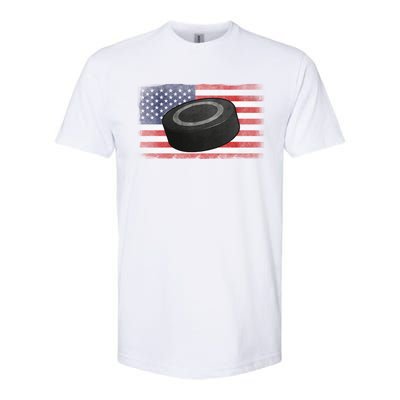 Ice Hockey Puck American Flag Usa Proud Ice Hockey Lovers Gift Softstyle® CVC T-Shirt