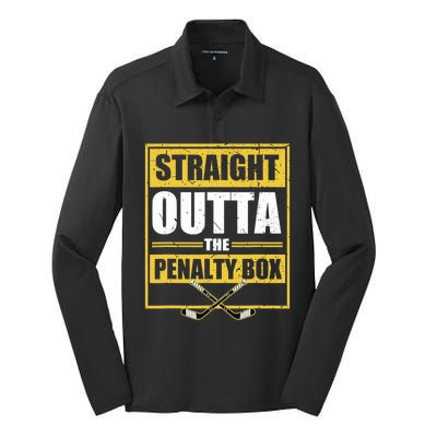 Ice. Hockey Player Gift Straight Outta The Penalty Box  Silk Touch Performance Long Sleeve Polo