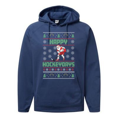 Ice Hockey Player Ice Sport Santa Puck Hockey Christmas Gift Performance Fleece Hoodie