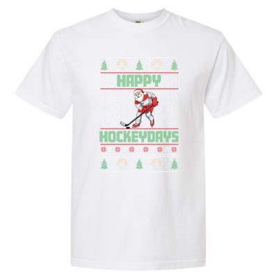 Ice Hockey Player Ice Sport Santa Puck Hockey Christmas Gift Garment-Dyed Heavyweight T-Shirt