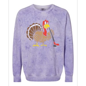 Ice Hockey Player Turkey Day Funny Thanksgiving Sport Gift Colorblast Crewneck Sweatshirt