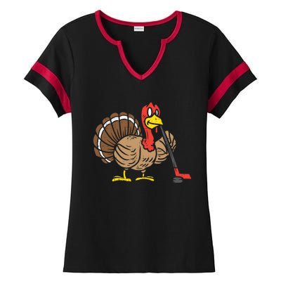 Ice Hockey Player Turkey Day Funny Thanksgiving Sport Gift Ladies Halftime Notch Neck Tee