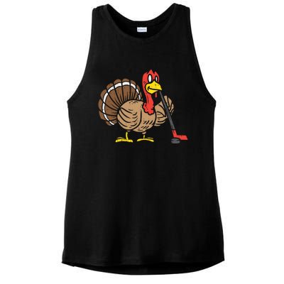 Ice Hockey Player Turkey Day Funny Thanksgiving Sport Gift Ladies PosiCharge Tri-Blend Wicking Tank