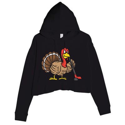 Ice Hockey Player Turkey Day Funny Thanksgiving Sport Gift Crop Fleece Hoodie