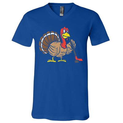 Ice Hockey Player Turkey Day Funny Thanksgiving Sport Gift V-Neck T-Shirt