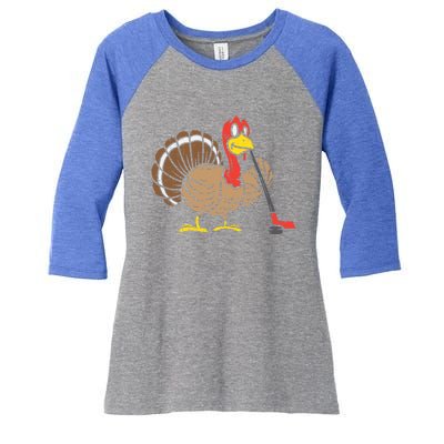 Ice Hockey Player Turkey Day Funny Thanksgiving Sport Gift Women's Tri-Blend 3/4-Sleeve Raglan Shirt