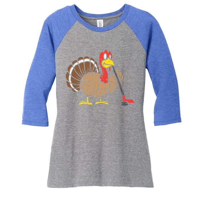 Ice Hockey Player Turkey Day Funny Thanksgiving Sport Gift Women's Tri-Blend 3/4-Sleeve Raglan Shirt