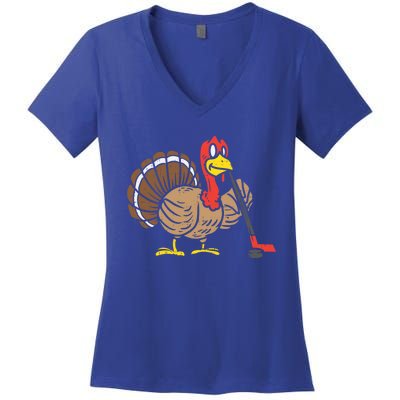 Ice Hockey Player Turkey Day Funny Thanksgiving Sport Gift Women's V-Neck T-Shirt