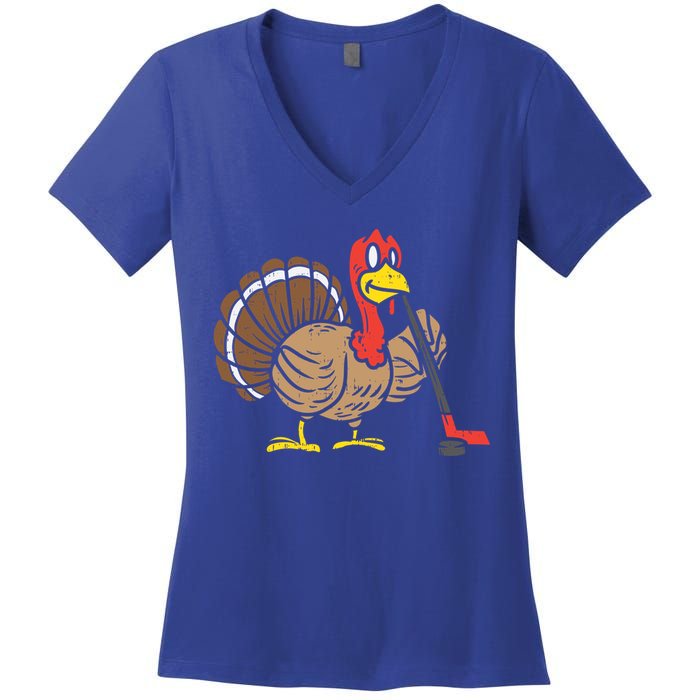 Ice Hockey Player Turkey Day Funny Thanksgiving Sport Gift Women's V-Neck T-Shirt