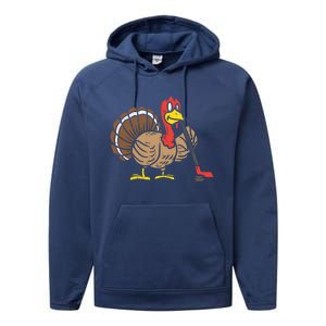 Ice Hockey Player Turkey Day Funny Thanksgiving Sport Gift Performance Fleece Hoodie